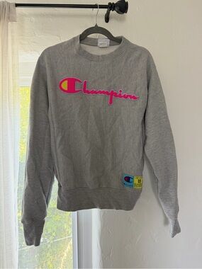 Champion Gray Sweatshirt with Pink Logo